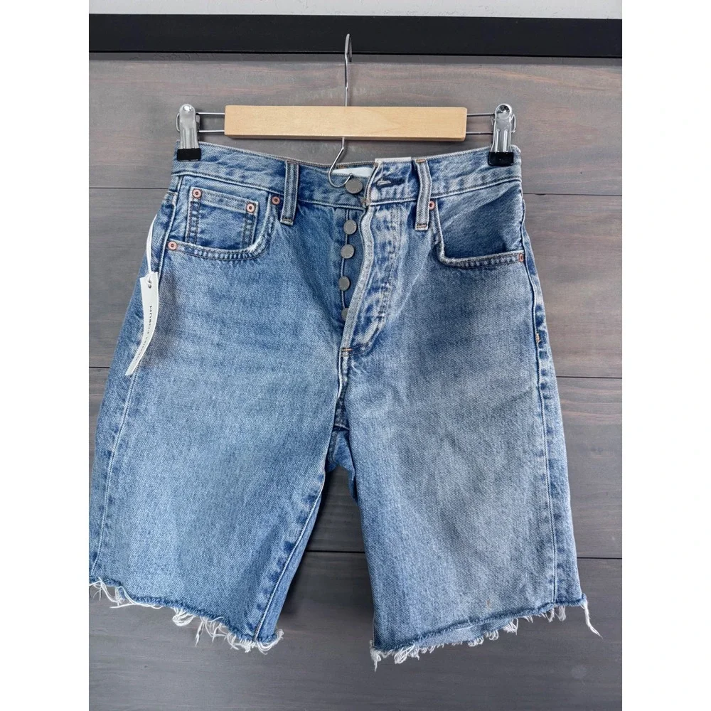 Denim Forum The Yoko Long Short 7 Yrs‎ Bleu Taboo High Rise Cut Offs 23 NEW